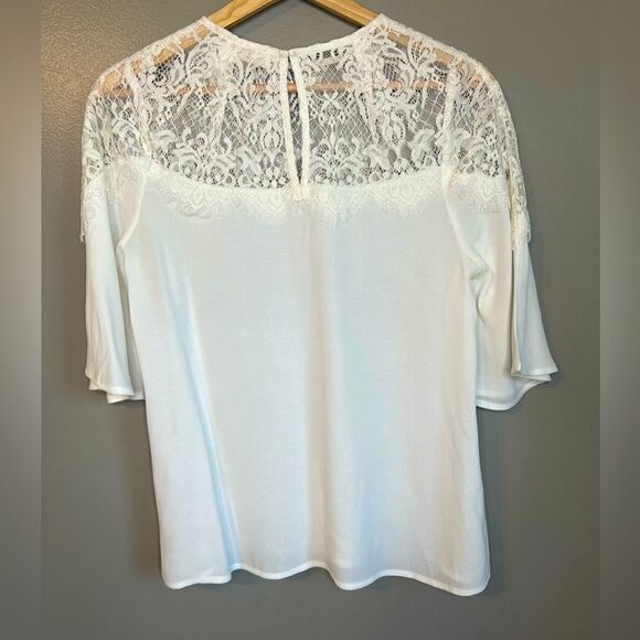 4/$25 Sugar + Lips white floral lace boho blouse size small coastal beach boho - Picture 3 of 5